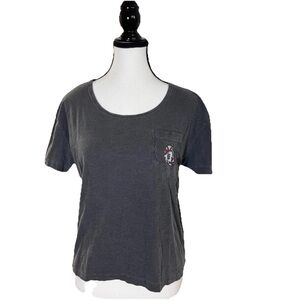 Obey Propaganda Women's Oversized Crop Top Small Front Pocket Skull Faded Gray